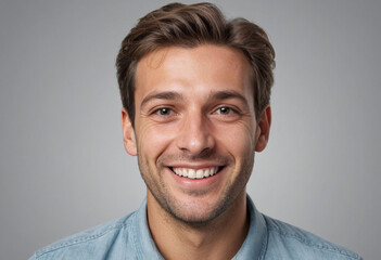 Obraz premium Portrait view of a regular happy smiling Austria man, ultra realistic, candid, social media, avatar image, plain solid background