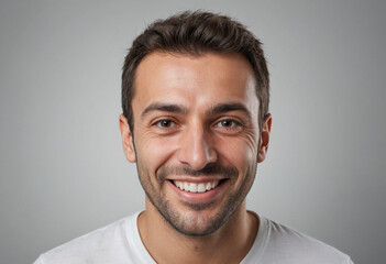 Fototapeta premium Portrait view of a regular happy smiling Bulgaria man, ultra realistic, candid, social media, avatar image, plain solid background