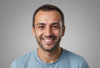 Portrait view of a regular happy smiling Bulgaria man, ultra realistic, candid, social media, avatar image, plain solid background