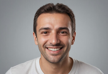 Fototapeta premium Portrait view of a regular happy smiling Bulgaria man, ultra realistic, candid, social media, avatar image, plain solid background