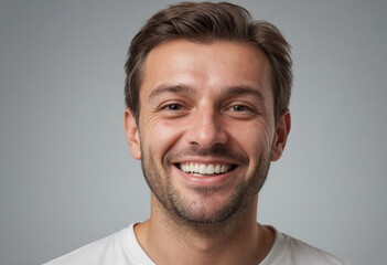Fototapeta premium Portrait view of a regular happy smiling Czech Republic man, ultra realistic, candid, social media, avatar image, plain solid background