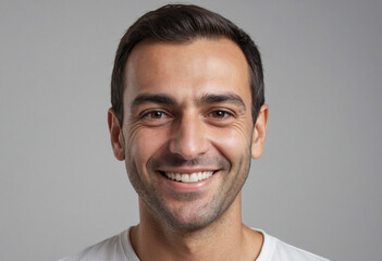 Fototapeta premium Portrait view of a regular happy smiling Cyprus man, ultra realistic, candid, social media, avatar image, plain solid background