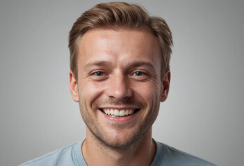 Fototapeta premium Portrait view of a regular happy smiling Denmark man, ultra realistic, candid, social media, avatar image, plain solid background