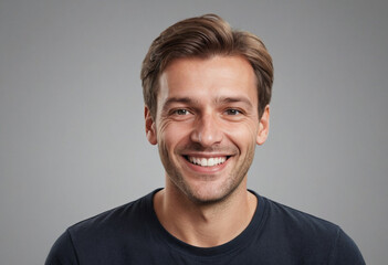 Fototapeta premium Portrait view of a regular happy smiling Germany man, ultra realistic, candid, social media, avatar image, plain solid background
