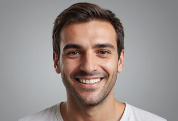Obraz premium Portrait view of a regular happy smiling Greece man, ultra realistic, candid, social media, avatar image, plain solid background