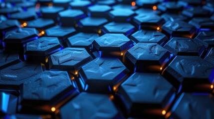 Obraz premium Close-up of a futuristic hexagon pattern with glowing edges, creating a modern and technological aesthetic