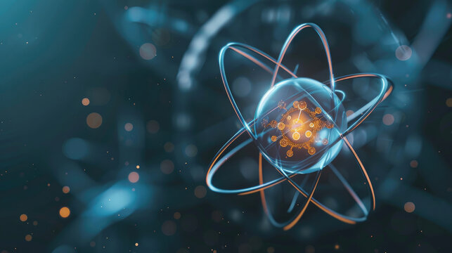 Science Concept. Atom Structure with Protons, Electrons, and Neutrons