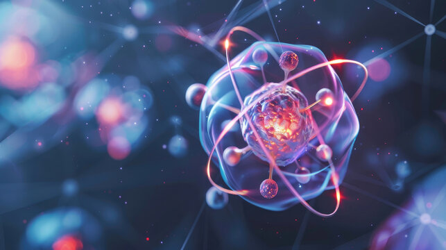 Science Concept. Atom Structure with Protons, Electrons, and Neutrons