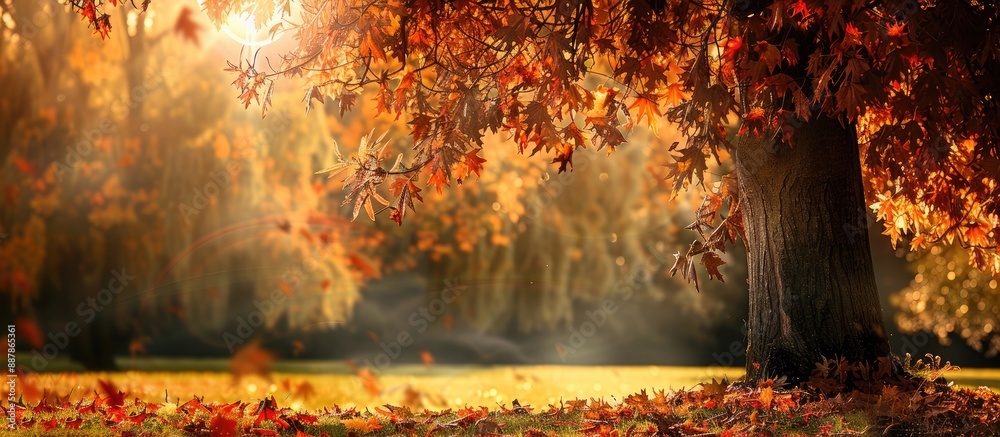 Aufkleber autumn landscape photography showcasing vibrant foliage in a park and a tree with striking autumn le