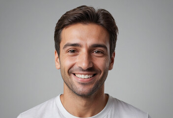 Fototapeta premium Portrait view of a regular happy smiling Italy man, ultra realistic, candid, social media, avatar image, plain solid background