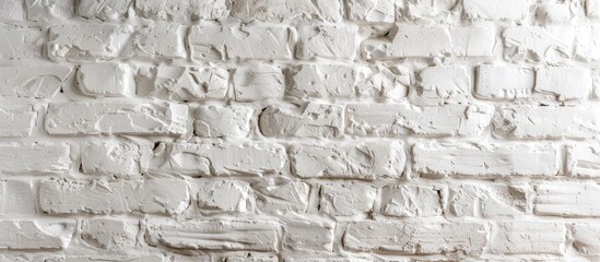 Fototapeta premium Texture of a white brick wall providing a blank space for images or text. with copy space image. Place for adding text or design