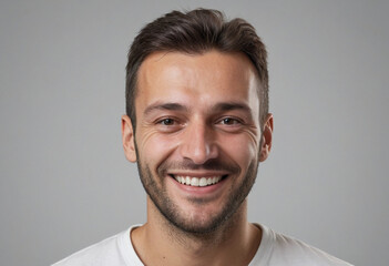 Fototapeta premium Portrait view of a regular happy smiling Kosovo man, ultra realistic, candid, social media, avatar image, plain solid background