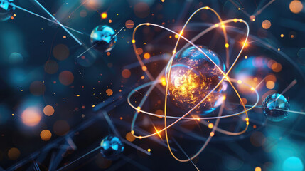Science Concept. Atom Structure with Protons, Electrons, and Neutrons