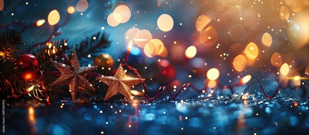 Aufkleber abstract festive background with bokeh lights stars and copy space image