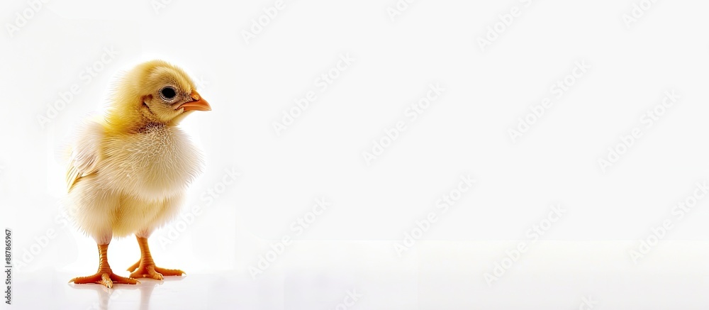 Poster Back view of a cute baby chick in a studio setting with a blank space for your own design or text set against a white background. with copy space image. Place for adding text or design