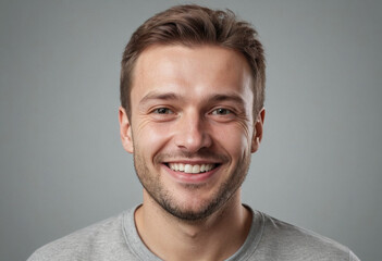 Fototapeta premium Portrait view of a regular happy smiling Lithuania man, ultra realistic, candid, social media, avatar image, plain solid background