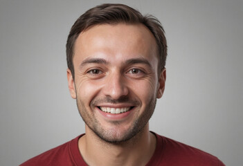 Fototapeta premium Portrait view of a regular happy smiling Moldova man, ultra realistic, candid, social media, avatar image, plain solid background