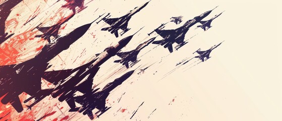 A painting of fighter jets flying in the sky