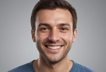 Fototapeta premium Portrait view of a regular happy smiling North Macedonia man, ultra realistic, candid, social media, avatar image, plain solid background