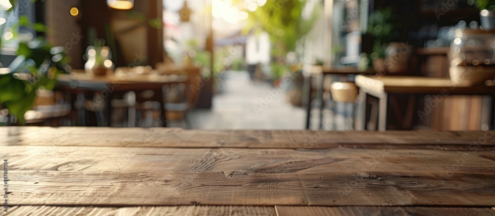 Poster Blurred perspective view of a cafe table with ample copy space image