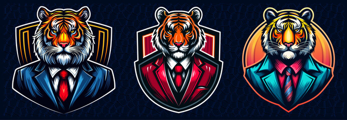 Elegant Tiger in Suit, Vector Art, logo design