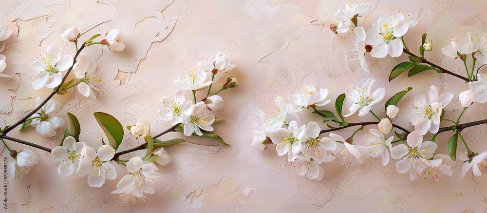 Poster fresh spring blossoms arranged elegantly against a stunning backdrop with visible copy space image