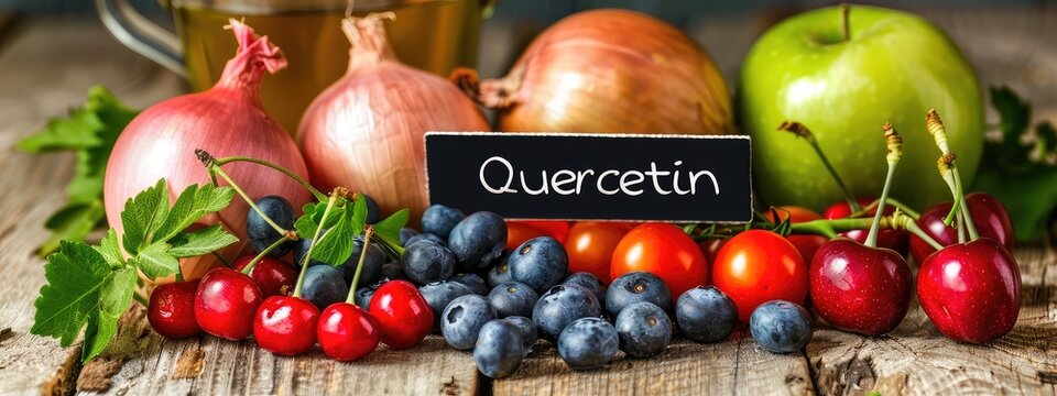 Food contains quercetin on the table. Selective focus.
