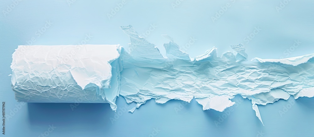 Aufkleber light blue torn paper revealing a milky copy space image for custom messages wrapped around a paper 
