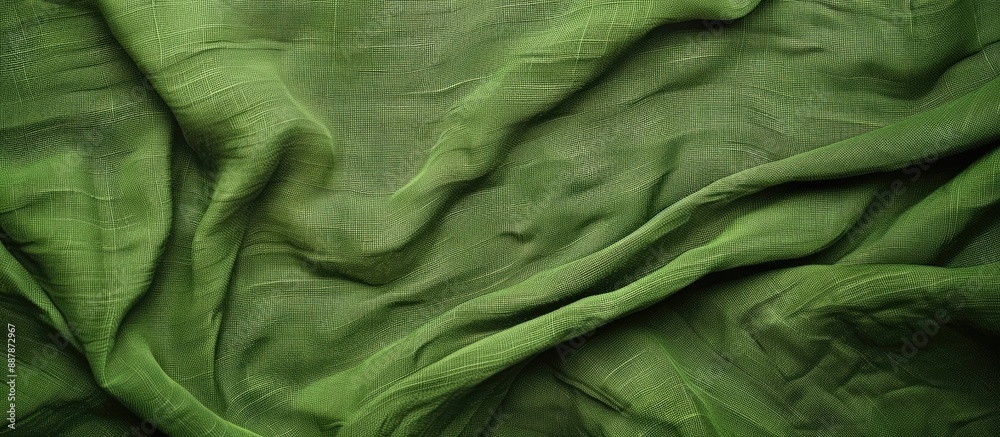 Aufkleber Top view of an abstract green fabric texture background with an empty template for a copy space image