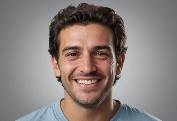 Obraz premium Portrait view of a regular happy smiling Uruguay man, ultra realistic, candid, social media, avatar image, plain solid background