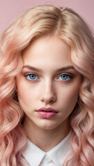Naklejka premium Elegant Beautiful young Blonde woman Model with Pink Hair and Blue Eyes