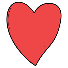 Hand drawn cartoon red heart on white background.