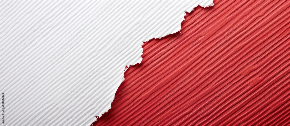 Poster A white textured paper with a torn edge placed on a red striped background suitable for a copy space image
