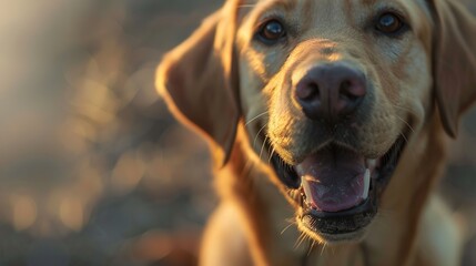 Radiant Joy Captured in a Realistic 4K Portrait of a Labrador Dog. Warm Gaze and Playful Smile Exude Unbridled Happiness.