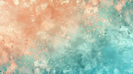 Naklejka premium Gradient of turquoise and peach with light and floral elements