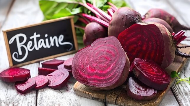 Betaine and beetroot supplements on the table. Selective focus.