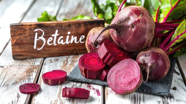 Betaine and beetroot supplements on the table. Selective focus.
