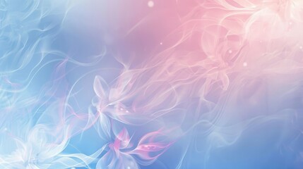 Obraz premium Soothing abstract backdrop in pastel blue and pink with swirling patterns and floral shapes