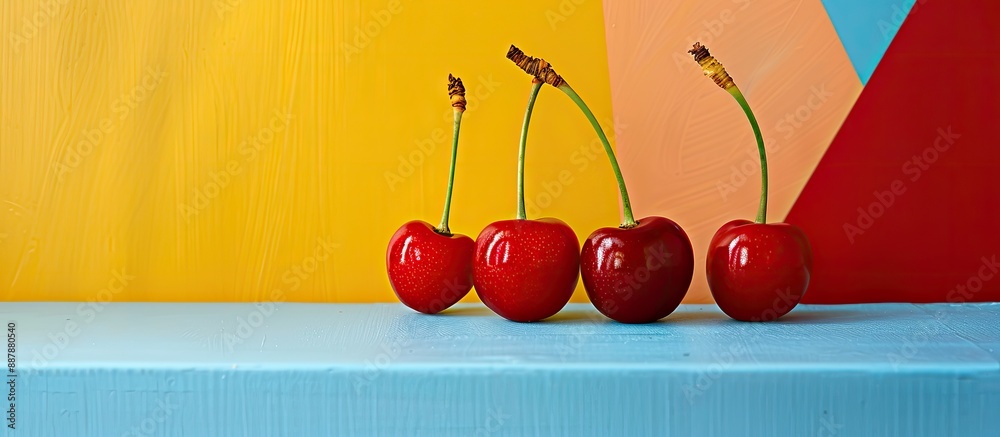 Leinwandbilder delicious cherries displayed against a colorful backdrop with ample copy space image