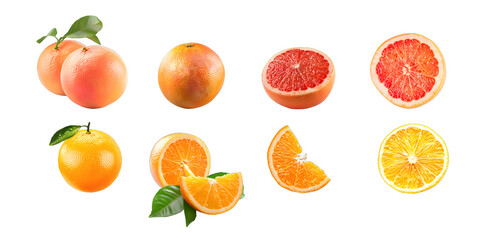Set of grapefruit png images. Concept template of isolated fruit, juicy fruit, advertising of juices, menus and stores background.