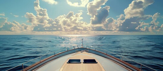 Copy space image of a breathtaking view from the yacht s bow towards the sea