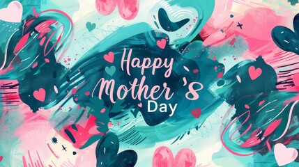 Obraz premium Pink and teal background with wave patterns and Happy Mother's Day text