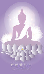 Buddha shadow sitting on purple with cloud sky and copy space vector background - Magha Puja, Asanha Puja, Vesak Puja Day, Thailand culture