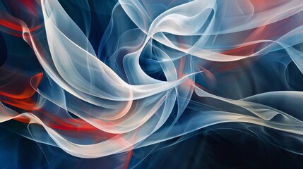 Blue background with swirling white and red shapes and light reflections subtle Memorial Day nod