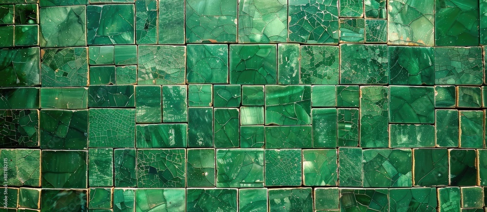 Aufkleber A mosaic of green tiles creating a textured pattern with copy space image