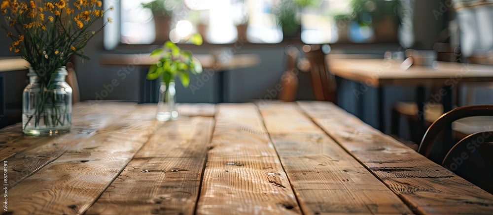 Poster a wooden table with no items provides a clean backdrop for a copy space image