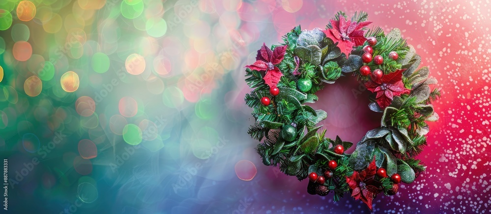 Poster gorgeous christmas wreath set against a colorful backdrop perfect for a copy space image