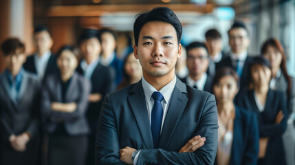 スーツを着た法人代表と社員達