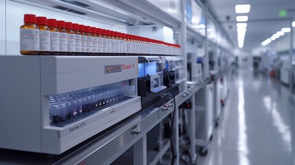 A clean, high-tech laboratory with automated equipment for high throughput screening.