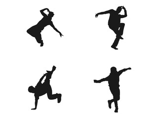 Male Hip-Hop Street Dancer Art Silhouette. Set of silhouettes of dancers breakdance dancer. vector illustration. The set of Dance silhouette. Hip hop dancer vector illustration on white background.